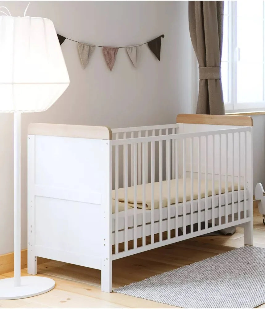 EX DISPLAY Little Acorns Classic Two-Tone Cot Bed - White/Oak COLLECTION OR LOCAL DELIVERY ONLY