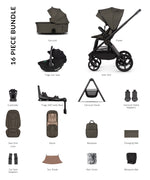 Venicci Upline3 Travel System Inc Tiago Car Seat & 360 Base 16 Piece Ultimate Bundle - Truffle