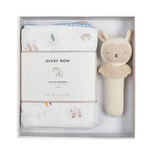 Avery Row Rattle & Care New Baby Gift Set - Little Farm