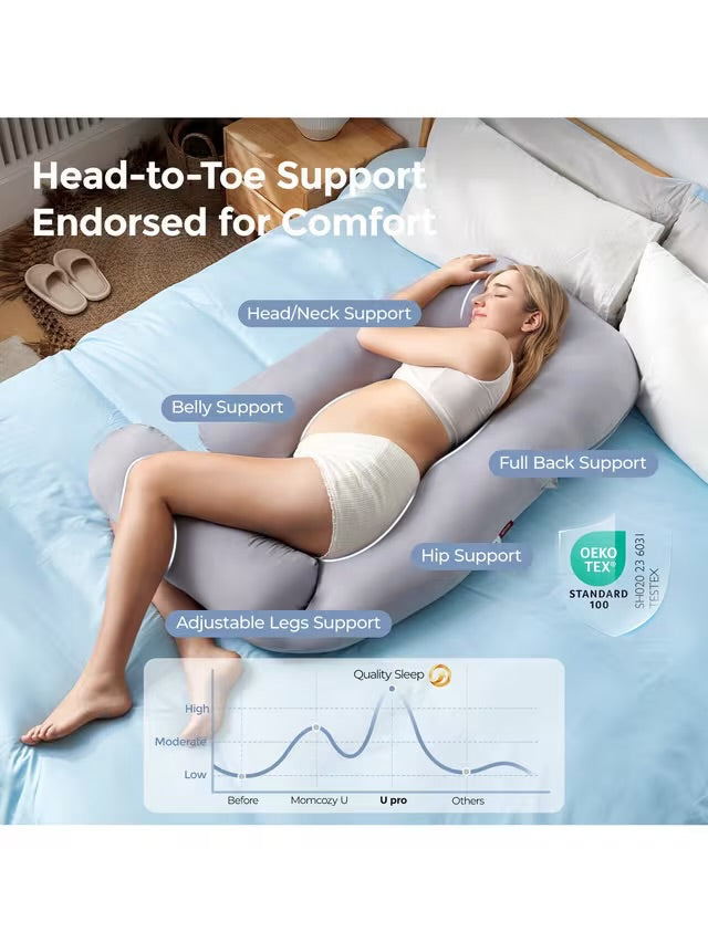 Momcozy Dreamlign U Pro Cool Feeling Maternity Pillow - Grey