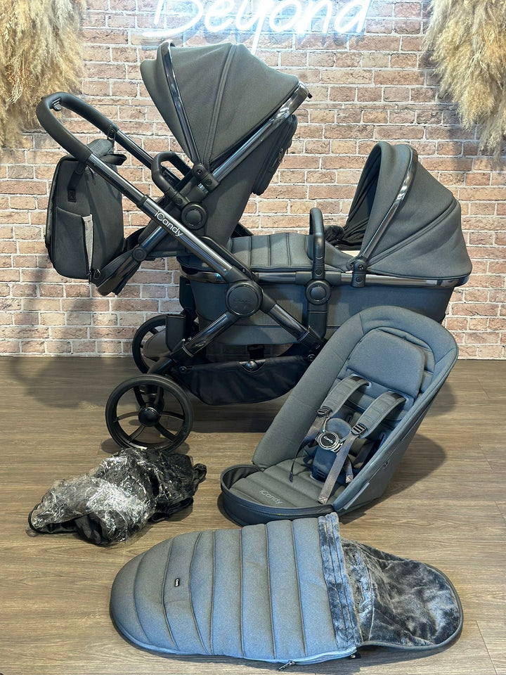 PRE LOVED iCandy Peach 7 Double Pushchair Bundle - Phantom/Dark Grey