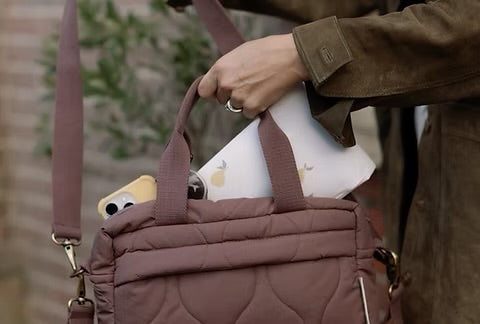 Ralphie Bear Quilted Stroller Bag - Brown/Pears Print