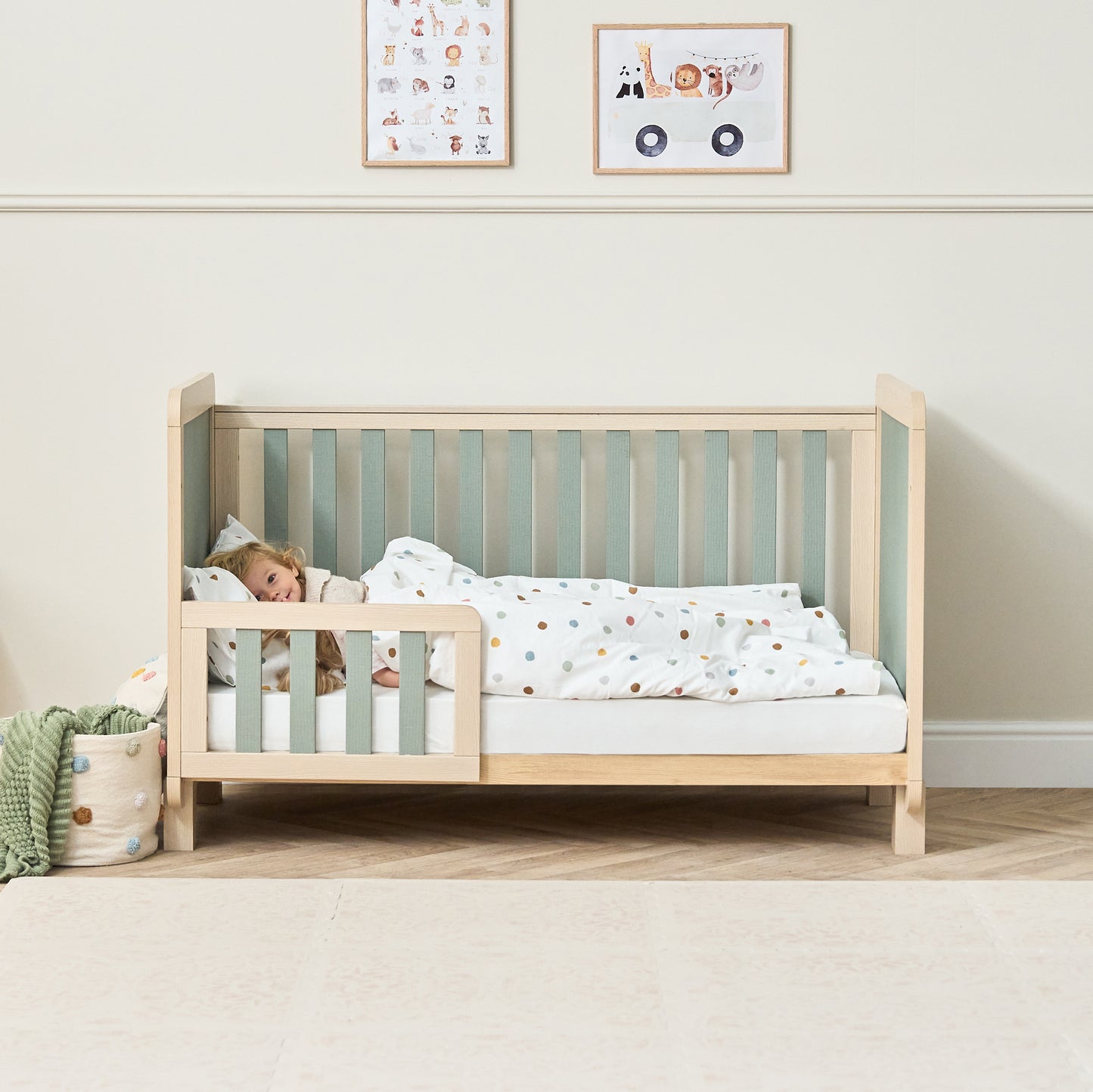 Tutti Bambini Kuba Cot Bed - Golden Oak & Sage Weave
