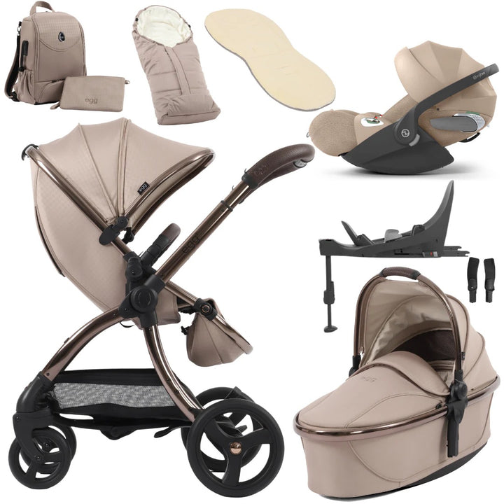 Egg3, Cybex Cloud T (Cozy Beige) + Base T Travel System- Houndstooth Almond