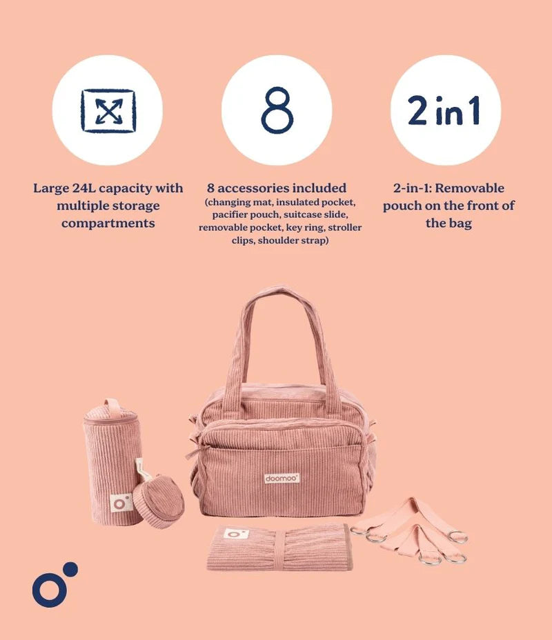 Doomoo Corduroy Soft Changing Bag - Pink