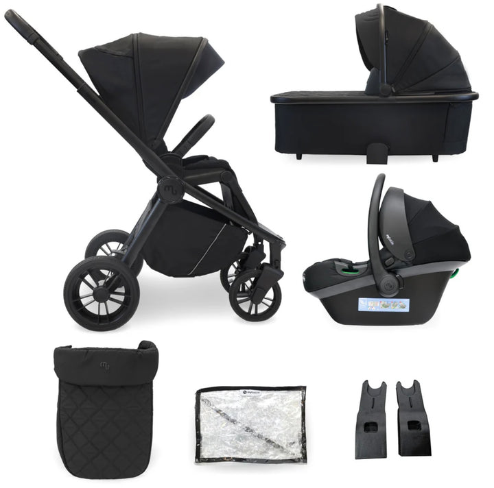 My Babiie MB450i Travel System Bundle + Crib, Highchair, Play Mat & Bouncer - Black