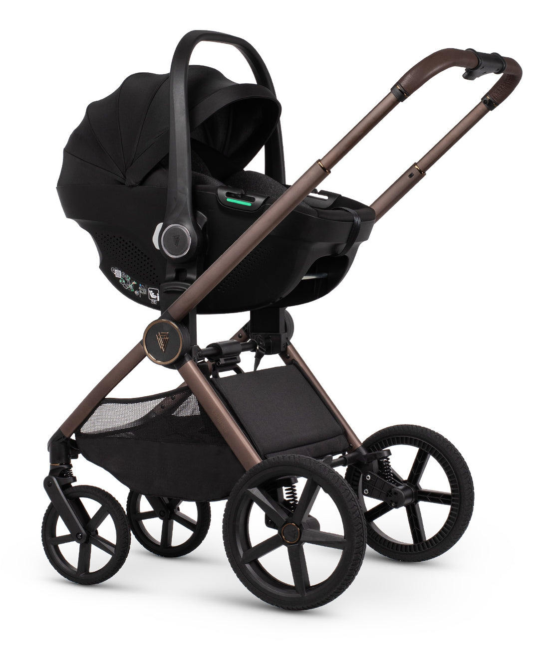 Venicci Upline3 Travel System Inc Tiago Car Seat & 360 Base 16 Piece Ultimate Bundle - Sand