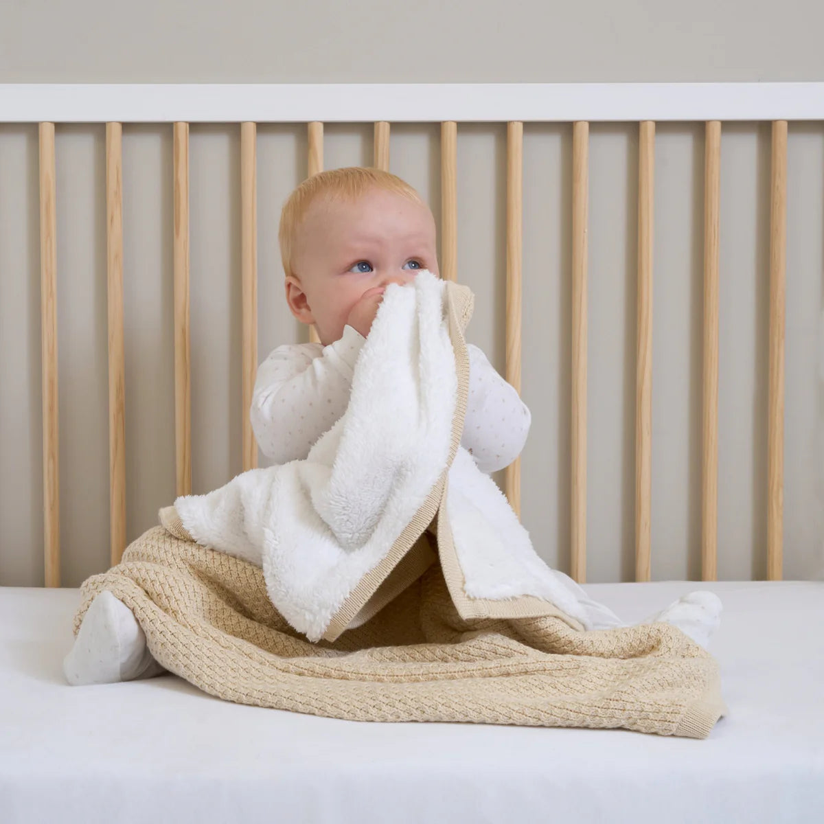 Clair De Lune Organic Knit Sherpa Blanket - Cream