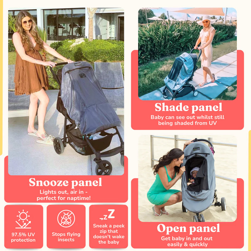SnoozeShade Plus Deluxe Premium Stroller Sun Shade - Grey