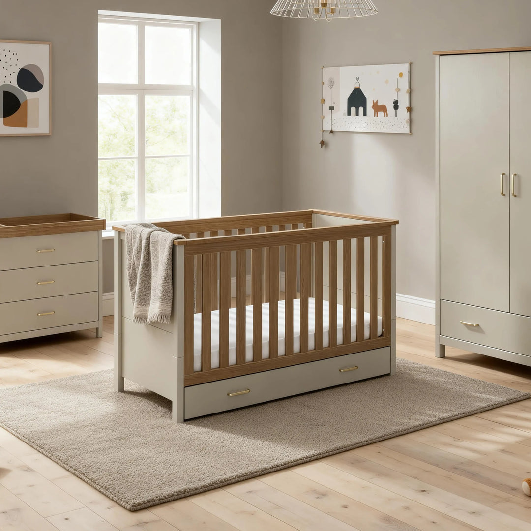 Babymore Mira 3 Piece Nursery Room Set – Cashmere Warm Oak