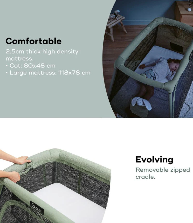 Babymoov 3in1 Moov & Comfy Travel Cot - Sage