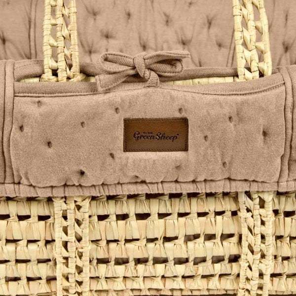 The Little Green Sheep Organic Dimple Quilted Moses Basket, Mattress & Walnut Rocking Stand - Truffle