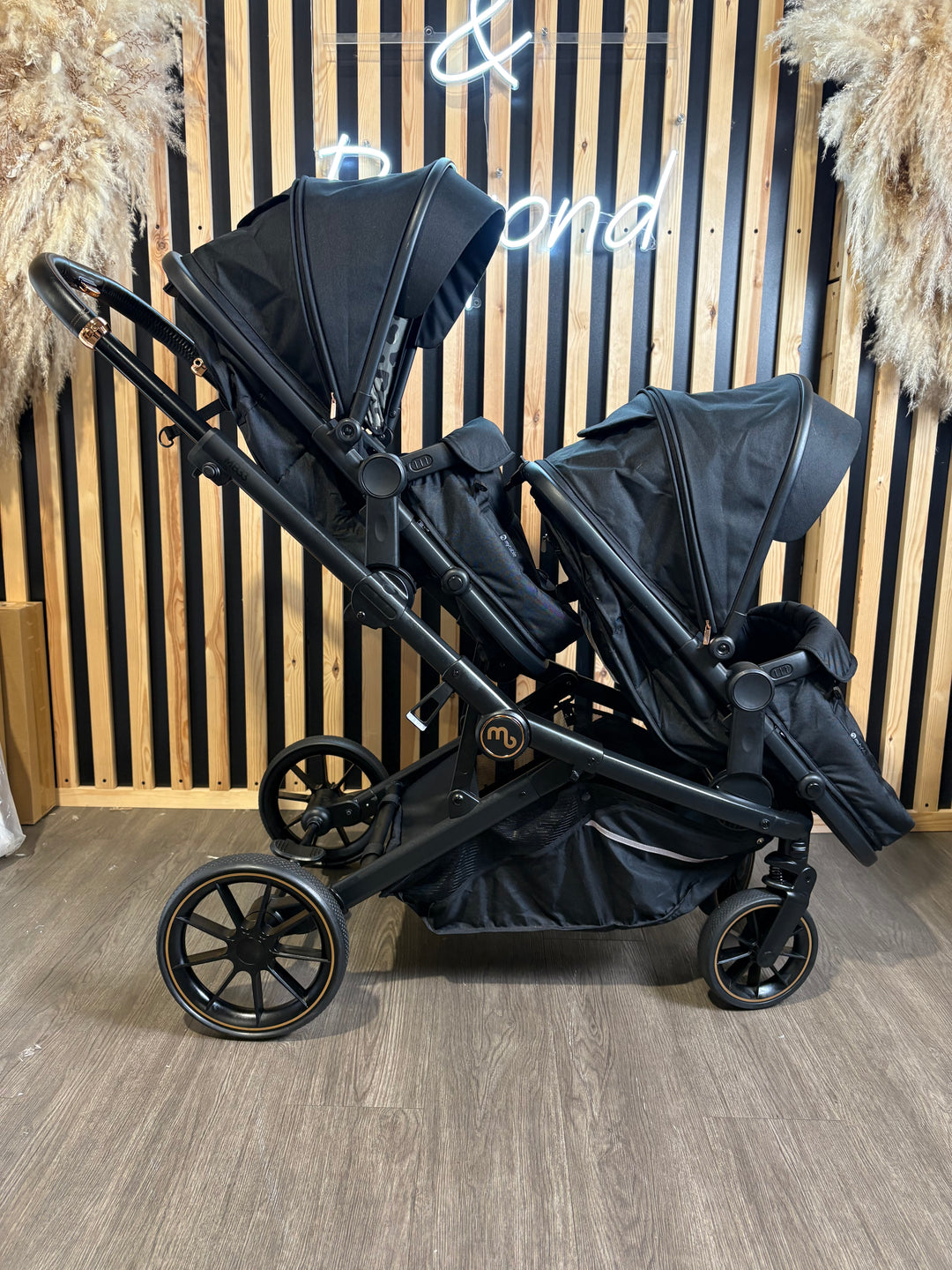 PRE LOVED My Babiie MB33 Twin Pushchair with Infant Carrier - Black Leopard