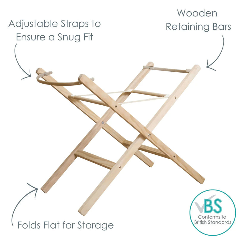 Clair De Lune Dimple Palm Moses Basket With Stand & Bedding Bundle