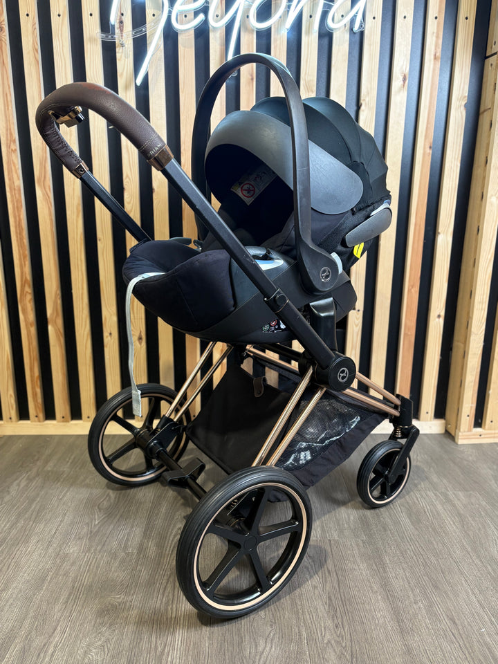 PRE LOVED Cybex Priam Pushchair inc. Cloud T Car Seat - Sepia Black on Rose Gold