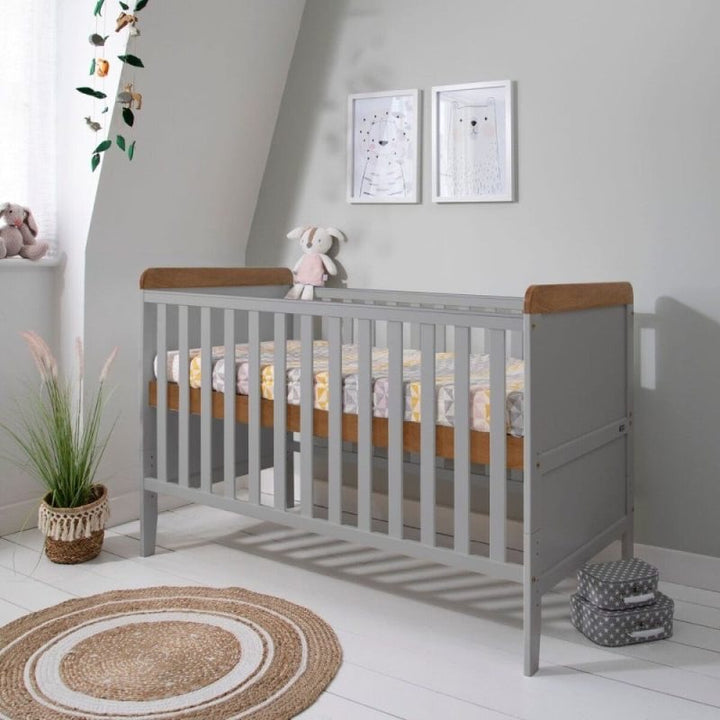 Tutti Bambini Rio Cot Bed, Changer and Mattress – Dove Grey/Oak