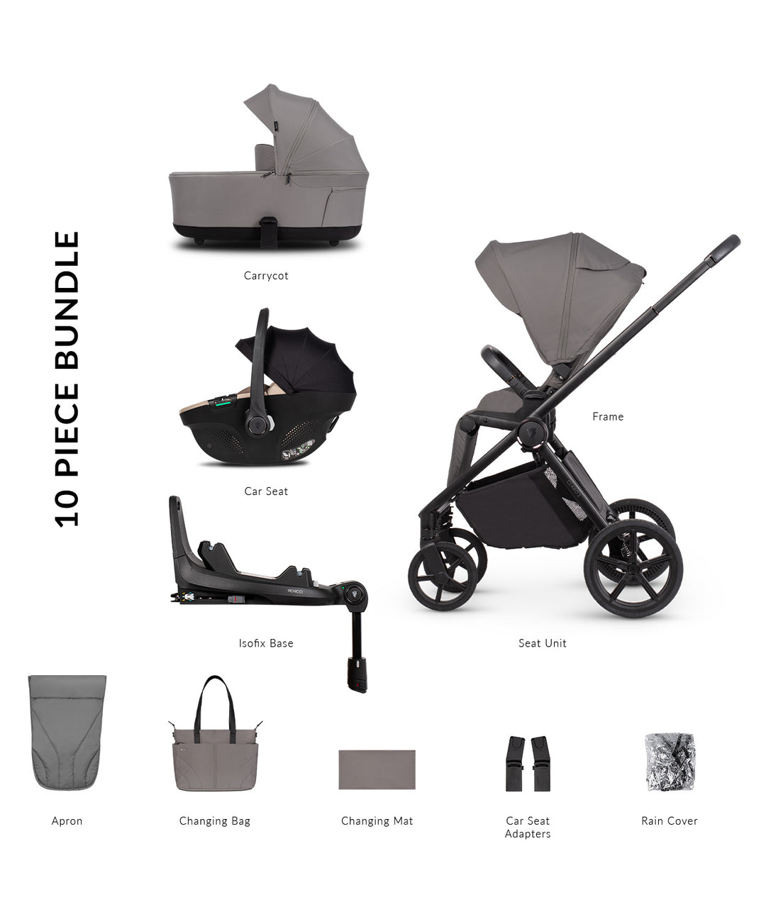Venicci Claro2 4in1 9 Piece Luxury Travel System Bundle - Fog Grey
