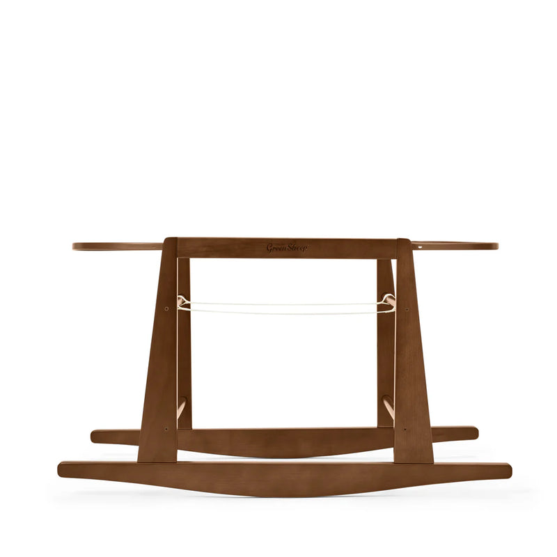 The Little Green Sheep Organic Wheat Knitted Moses Basket, Mattress & Walnut Rocking Stand - Linen
