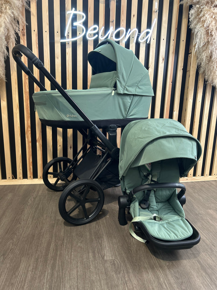 EX DISPLAY Cybex Priam Pushchair + Lux Carrycot - Leaf Green & Matt Black