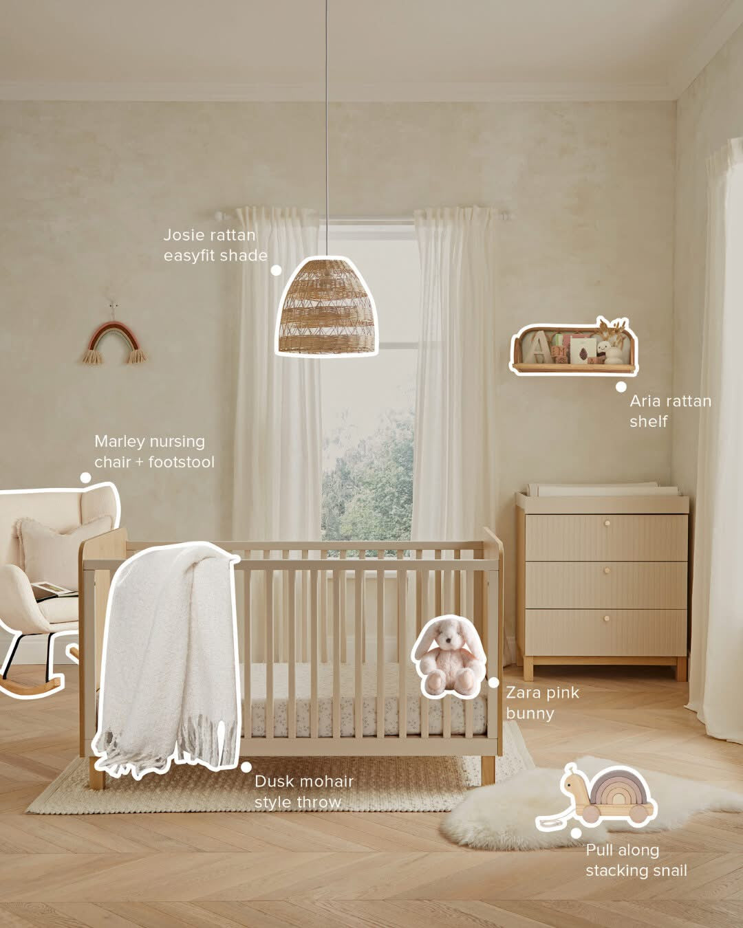 CuddleCo Remi 3 Piece Nursery Furniture Set - Oak & Cashmere