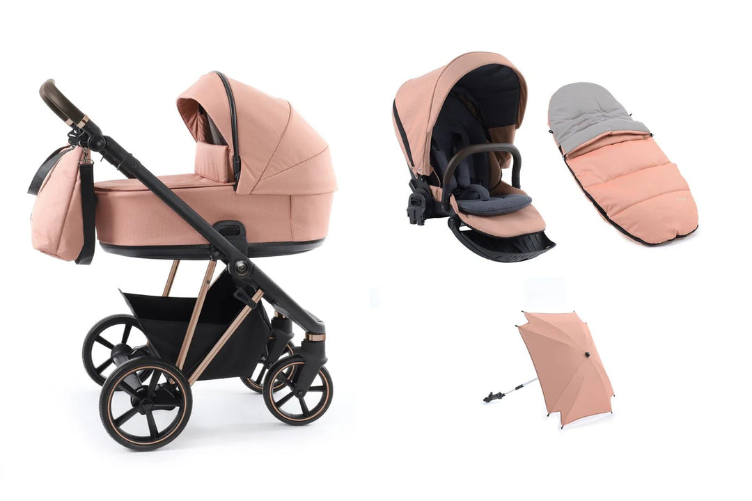 EX DISPLAY BabyStyle Prestige Vogue Pushchair - Coral / Gold Frame / Brown Leather