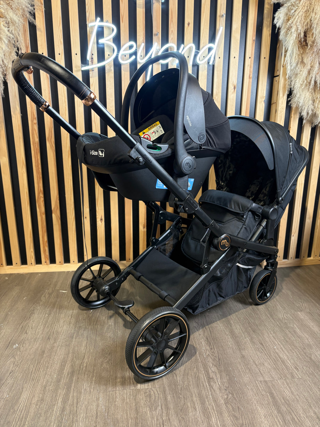 PRE LOVED My Babiie MB33 Twin Pushchair with Infant Carrier - Black Leopard