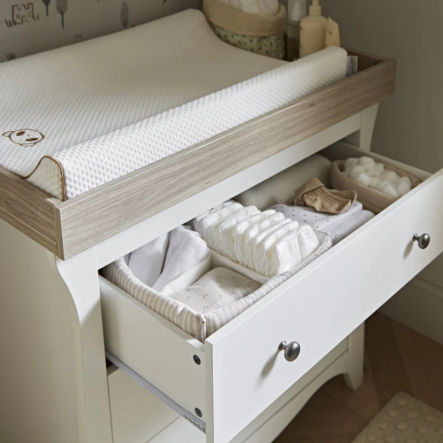 CuddleCo Clara 3 Piece Nursery Furniture Set  - White & Ash