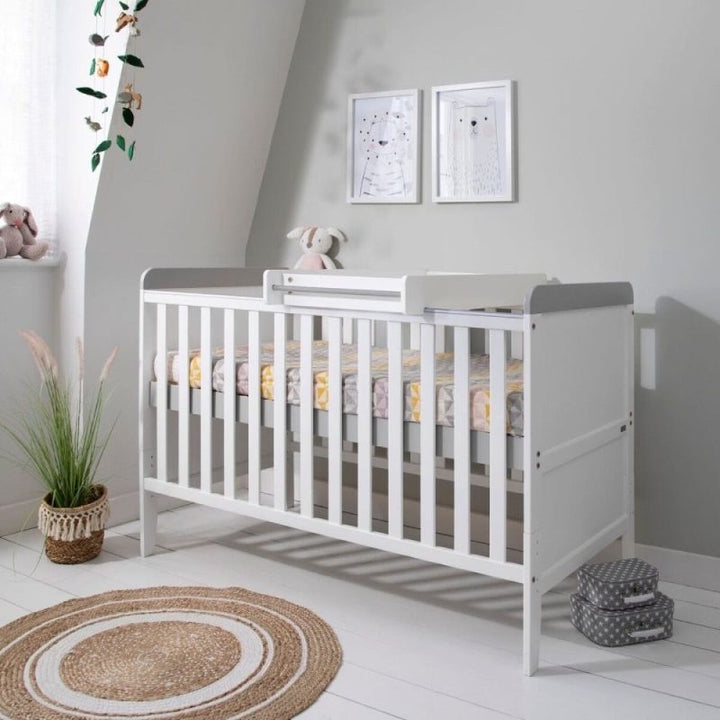 Tutti Bambini Rio Cot Bed, Changer and Mattress – White/Dove Grey