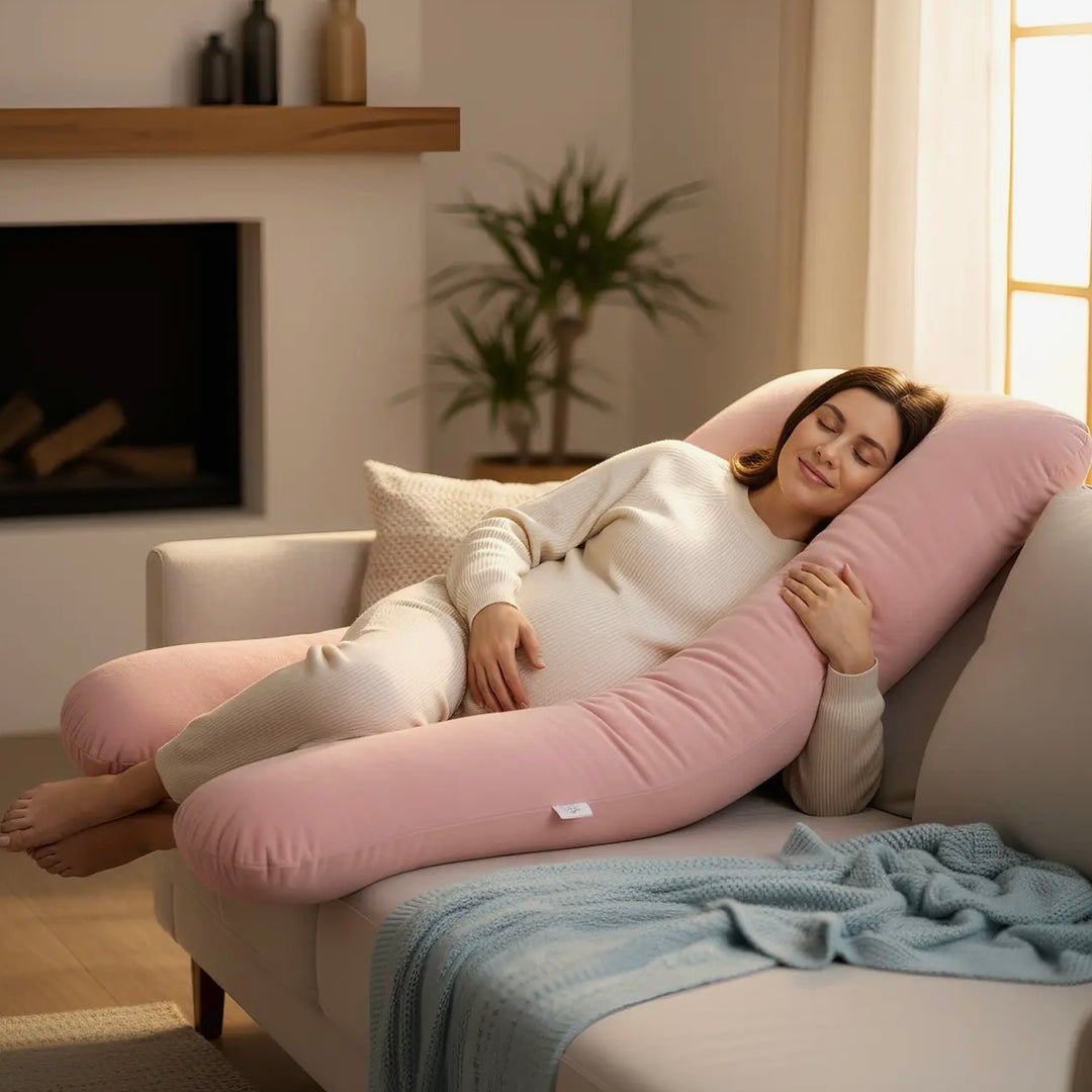 Full-Length U-Shaped Pregnancy Pillow with Storage Bag - Pink
