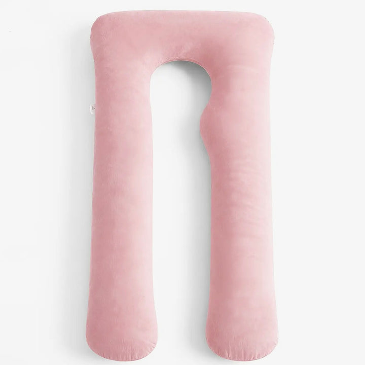 Full-Length U-Shaped Pregnancy Pillow with Storage Bag - Pink
