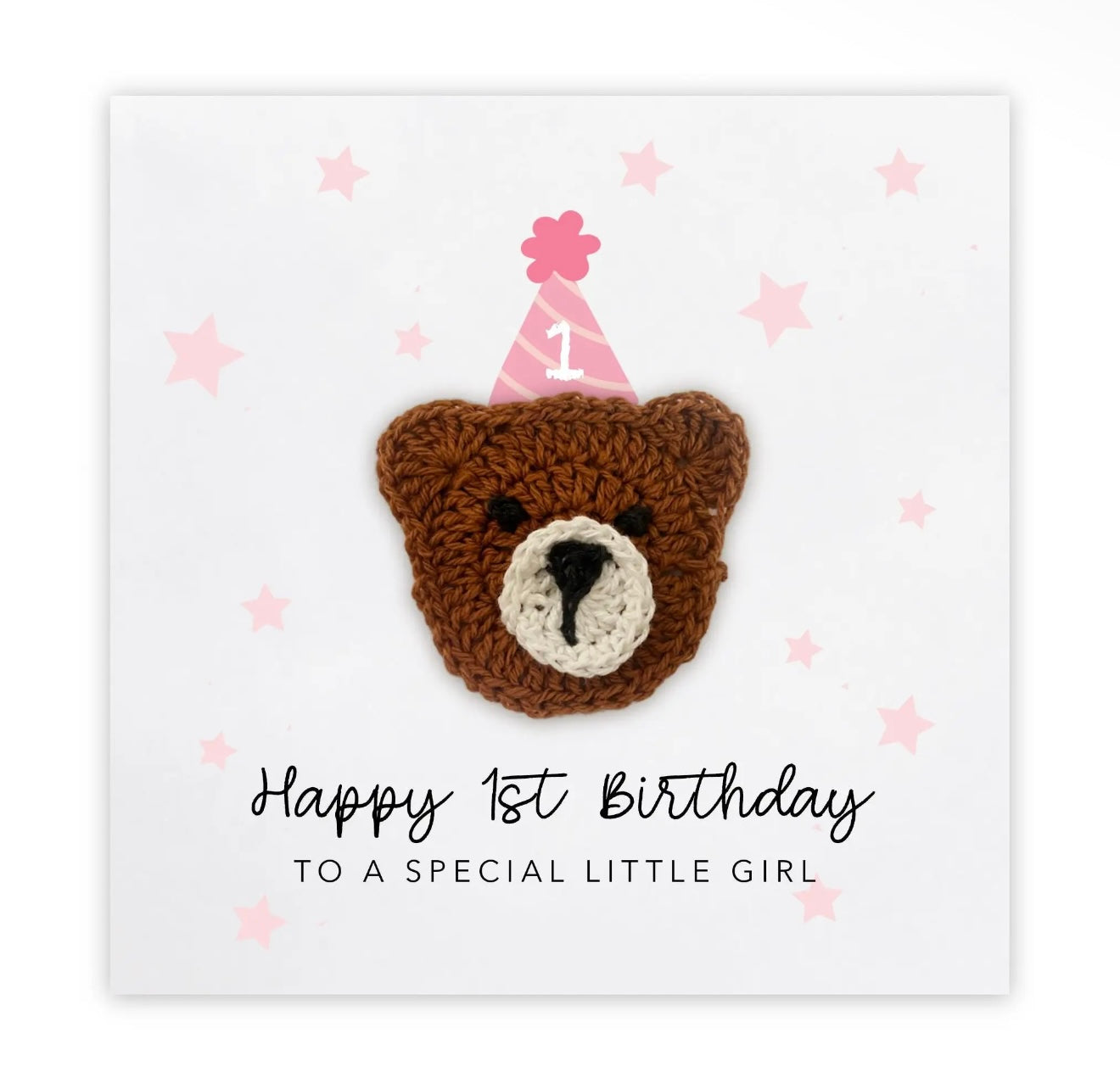 1st Birthday Crochet Bear Card – Girl