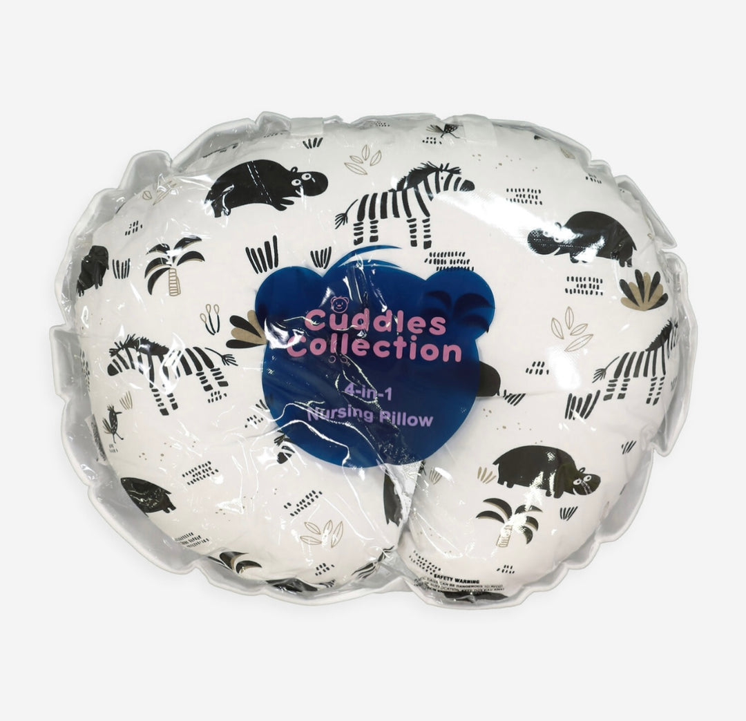 Cuddles Collection 4-in-1 Nursing Pillow – Monochrome Safari