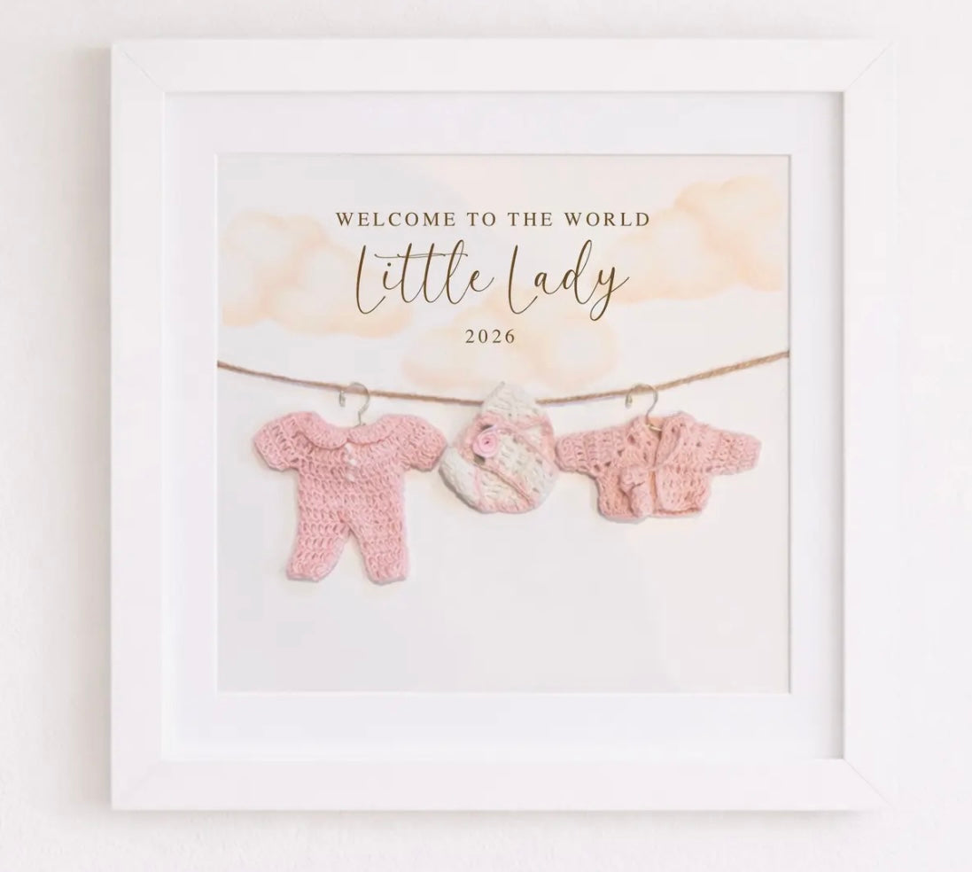 Welcome To The World Large Crochet Framed Print - Little Lady 2026