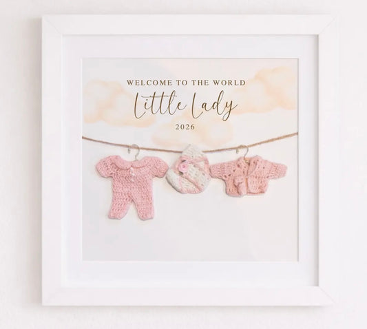 Welcome To The World Large Crochet Framed Print - Little Lady 2026