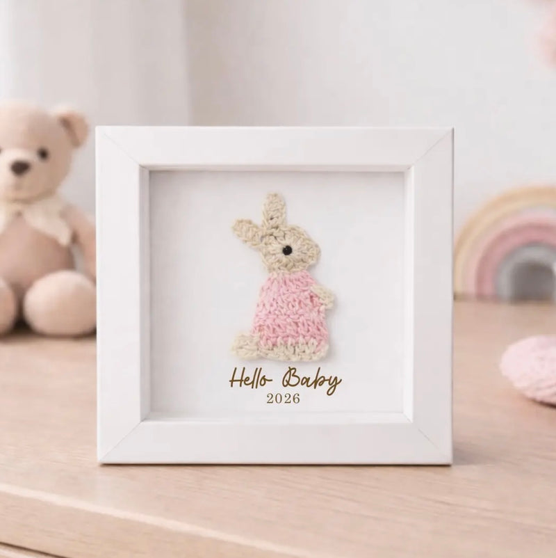 Hello Baby Framed Crochet Keepsake Gift - Pink