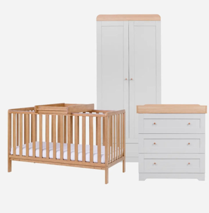 Tutti Bambini Malmo And Rio 3 Piece Nursery Furniture Set - Dove Grey/Oak