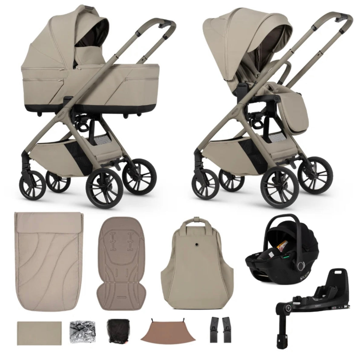 Venicci Tila 14 Piece Luxury Tiago Travel System Bundle - Latte