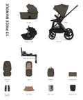 Venicci Upline3 Travel System Inc Tiago Car Seat & 360 Base 13 Piece Luxury Bundle - Truffle