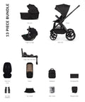 Venicci Upline3 Travel System Inc Tiago Car Seat & 360 Base 13 Piece Luxury Bundle - Onyx