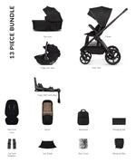 Venicci Upline3 Travel System Inc Tiago Car Seat & 360 Base 13 Piece Luxury Bundle - Onyx