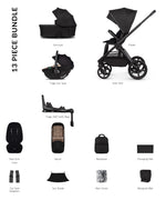 Venicci Upline3 Travel System Inc Tiago Car Seat & 360 Base 13 Piece Luxury Bundle - Onyx