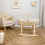 Clair De Lune Organic Knitted Palm Moses Basket + Rocking Stand - Cream