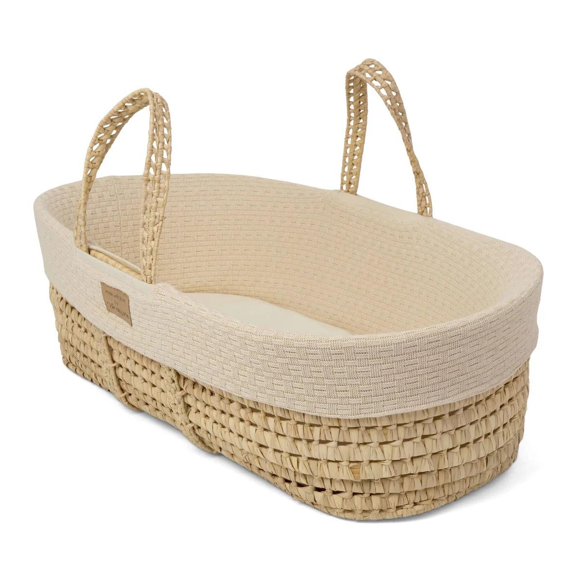Clair De Lune Organic Knitted Palm Moses Basket + Rocking Stand - Cream