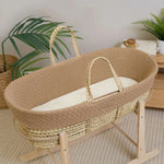 Clair De Lune Organic Knitted Palm Moses Basket + Rocking Stand - Biscuit