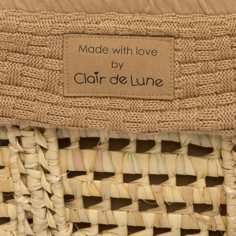 Clair De Lune Organic Knitted Palm Moses Basket + Rocking Stand - Biscuit