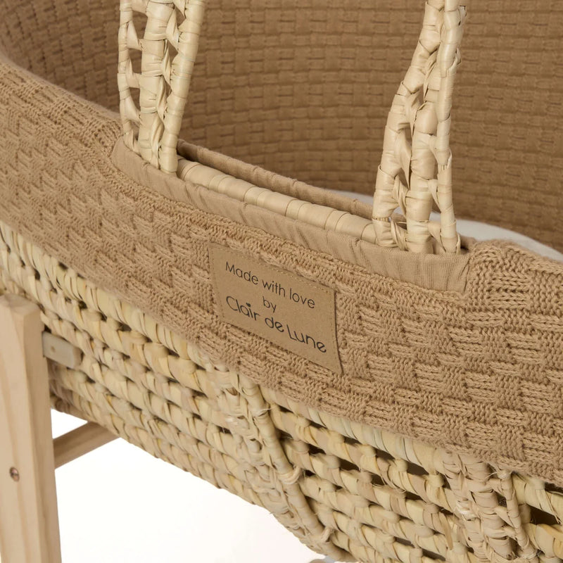 Clair De Lune Organic Knitted Palm Moses Basket + Rocking Stand - Biscuit