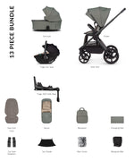 Venicci Upline3 Travel System Inc Tiago Car Seat & 360 Base 13 Piece Luxury Bundle - Aloe