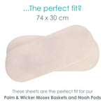 Clair De Lune 2 Pack Organic Moses Basket Sheets - 74 x 30 cm