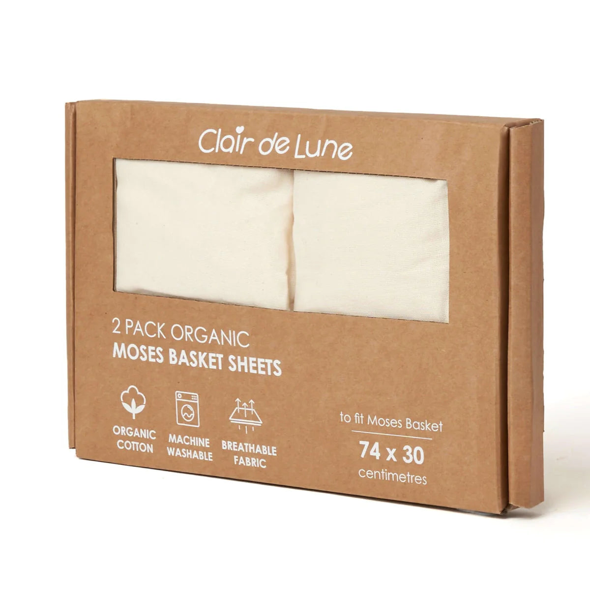 Clair De Lune 2 Pack Organic Moses Basket Sheets - 74 x 30 cm