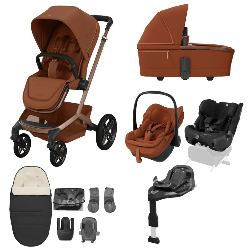 Maxi Cosi Fame 10 Piece Premium XL Slide Pro Family Travel System Bundle - Copper Terra